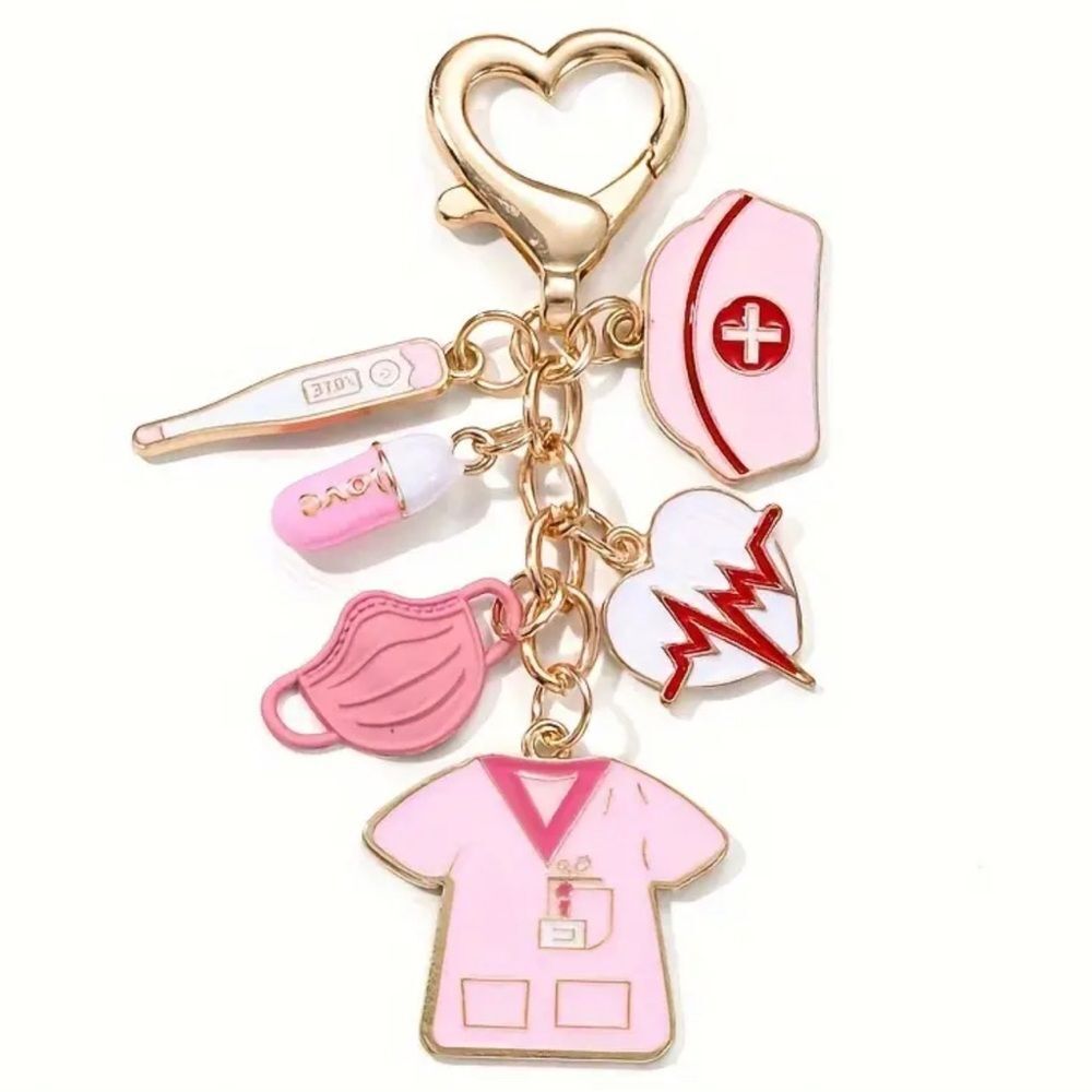 BAG CHARM Nurse Themed Heart Beat KeyChain Pink NIP